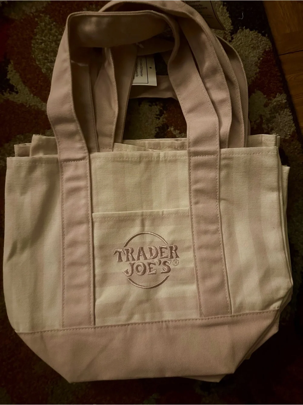 Trader Joe's Pink Striped Mini Canvas Tote